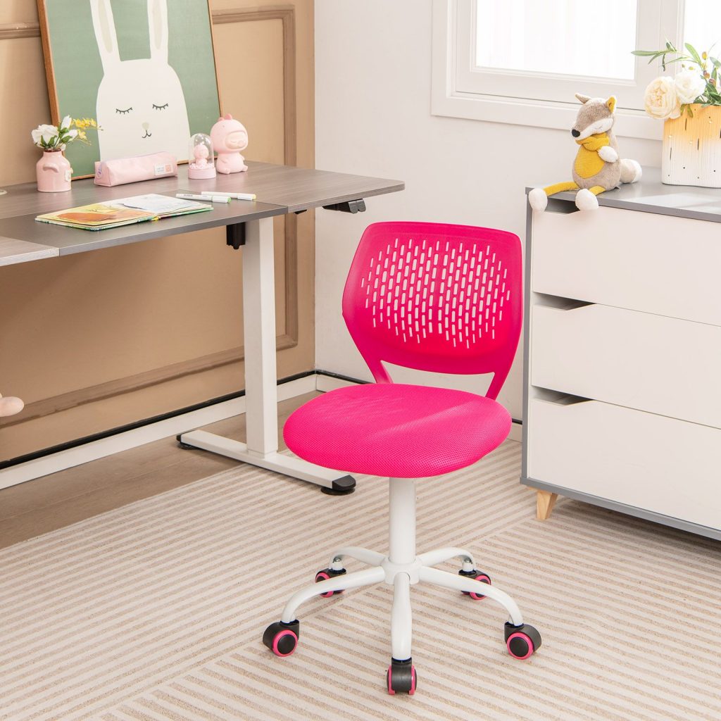 School Desk Chair Ergonomic Study Chair Rolling Swivel Task Chair with Adjustable Height Rose