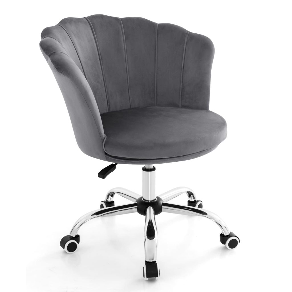 Adjustable Velvet Arm Chair Rolling MidBack Shell Leisure Vanity Chair Swivel