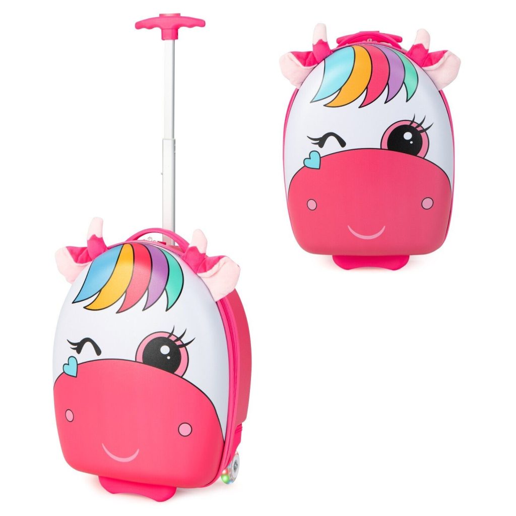 16" Kids Rolling Luggage Children Carry On Spinner Suitcase w/ 2 Flashing Wheels