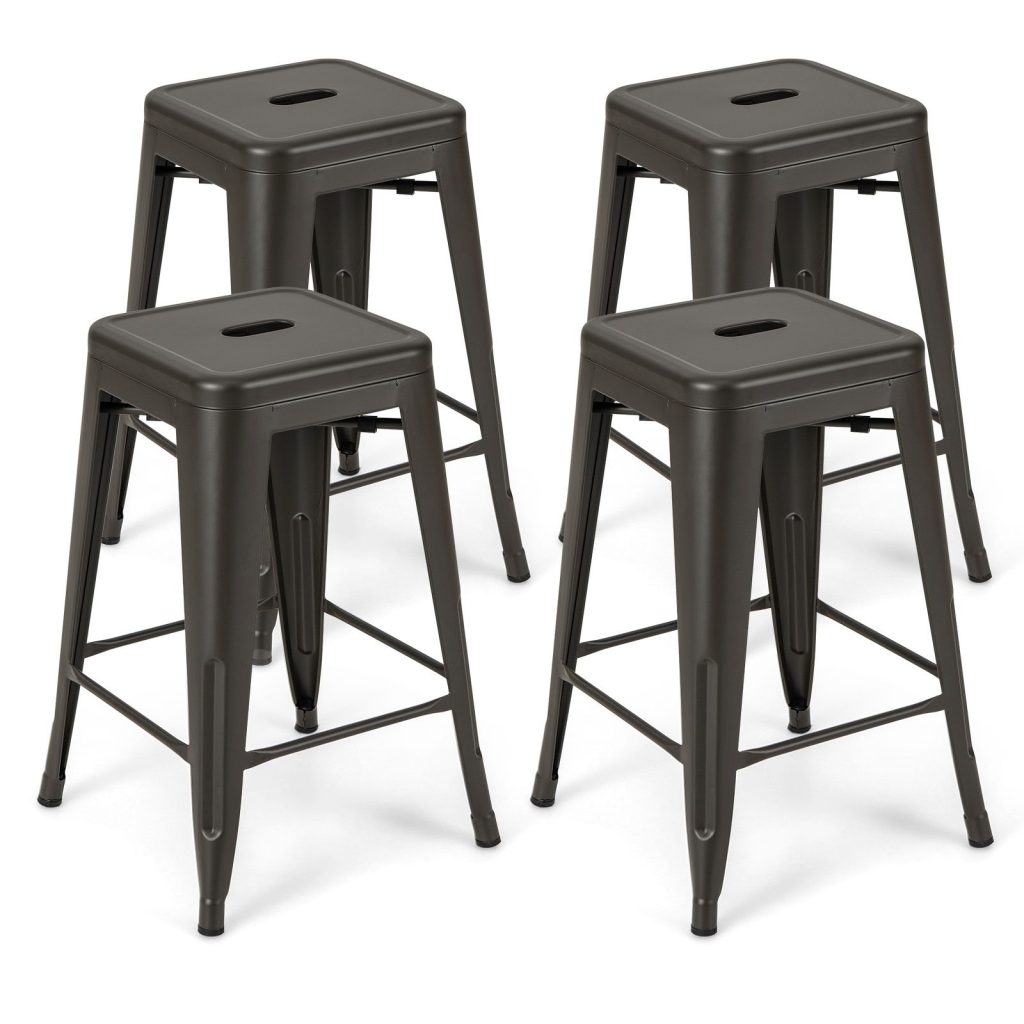 4 Pcs 61cm Bar Stools Set Stackable Counter Height Metal Stools w/ Hole
