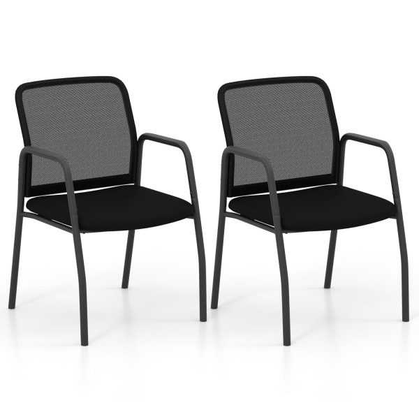Set of 2 Office Guest Chairs Waiting Room Mesh Chairs w Cushioned Seat | Bed Sava