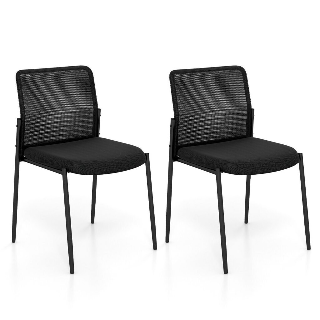 Set of 2 Reception Chairs Stackable Office Armless Chairs Mesh Guest Chairs w/ Padded Seat