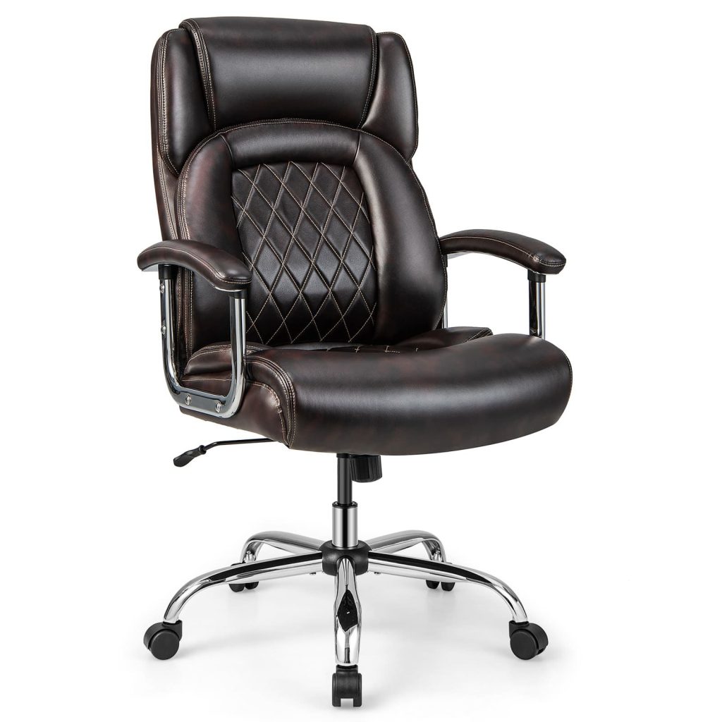 227kg Leather Office Chair Adjustable Big & Tall Executive Chair-Coffee