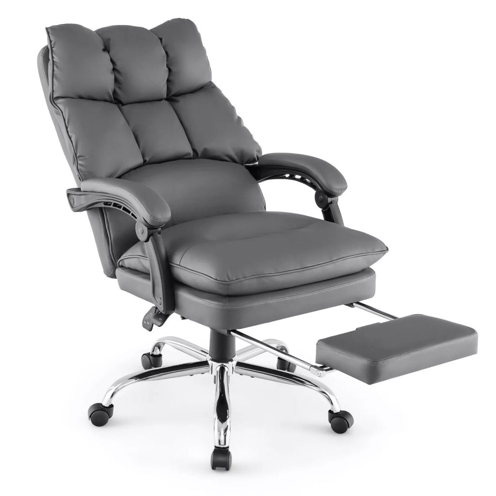 Office Desk Chair Ergonomic Padded Reclining Chair W/Retractable Footrest