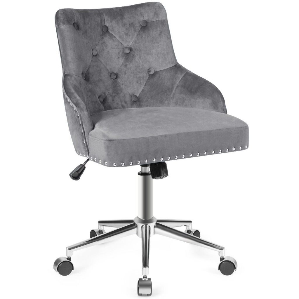 Adjustable Velvet Accent Armchair Upholstered Home Office Chair 360 Degree Swivel