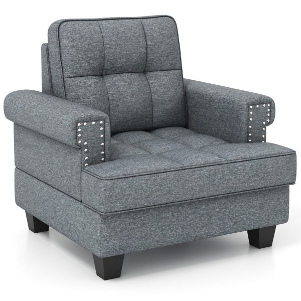 Modern Accent Armchair Tufted Upholstered Linen Club Chair with Extra Pillow | Bed Sava