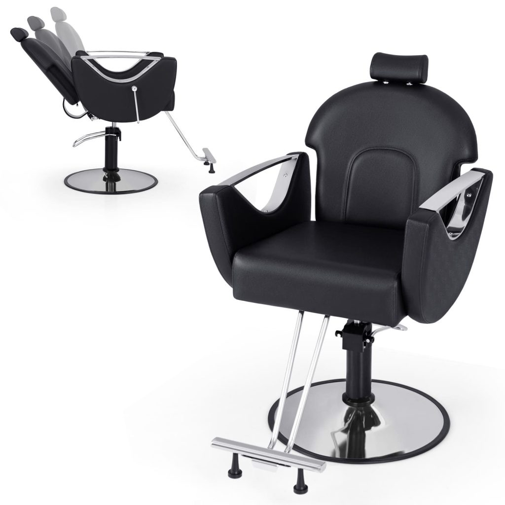 Barber Chair Reclining Salon Chair 360°Swivel Hair Styling Chair-Black