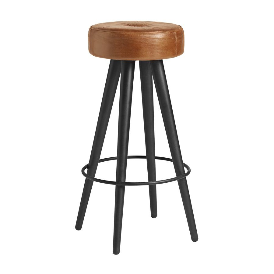 Tanu Kitchen Bar Stool - Black Metal Frame - Bruciato Tan Leather