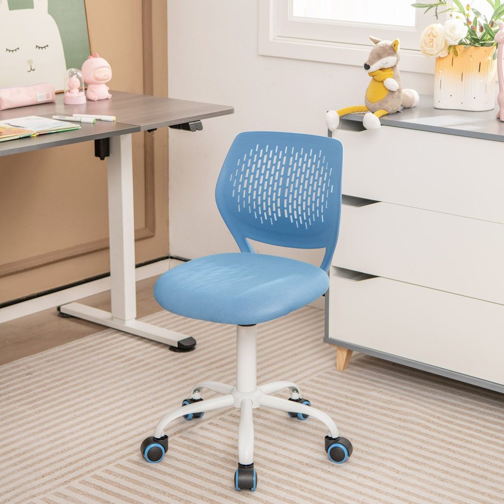 School Desk Chair Ergonomic Study Chair Rolling Swivel Task Chair with Adjustable Height Blue