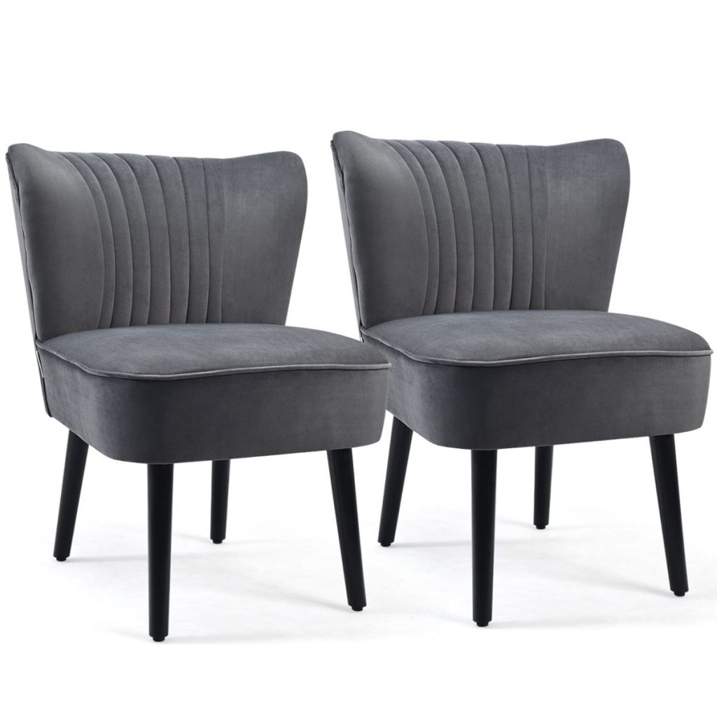 Velvet Accent Chair Set of 2 Modern Leisure Chair with Rubber Wood Legs