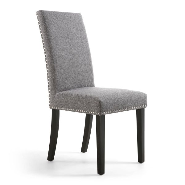 RivendelLis Stud Detail Linen Effect Steel Grey Chair Black Legs | Bed Sava