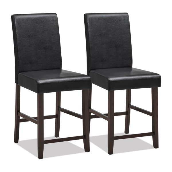 61cm Bar Stool Set of 2 PU Upholstered Counter Bar Chairs with Solid Rubber Wood Legs  Ergonomic Back | Bed Sava