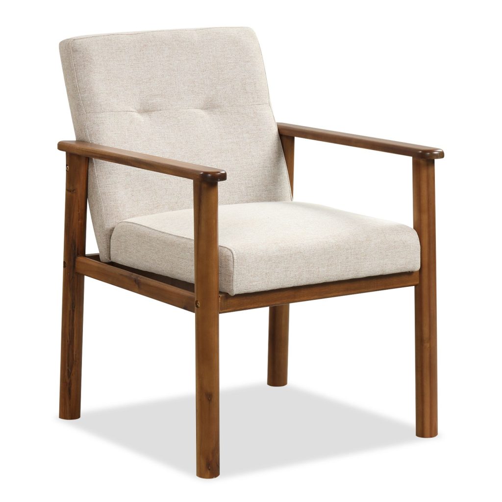 Modern Accent Chair Linen Fabric Armchair w/ Solid Wood Legs & Non-slip Foot Pads