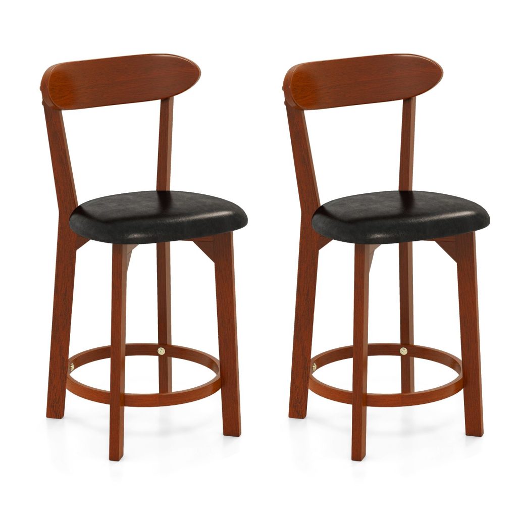 Bar Stool Set of 2 60cm Seat Height Barstools With Curved Backrest
