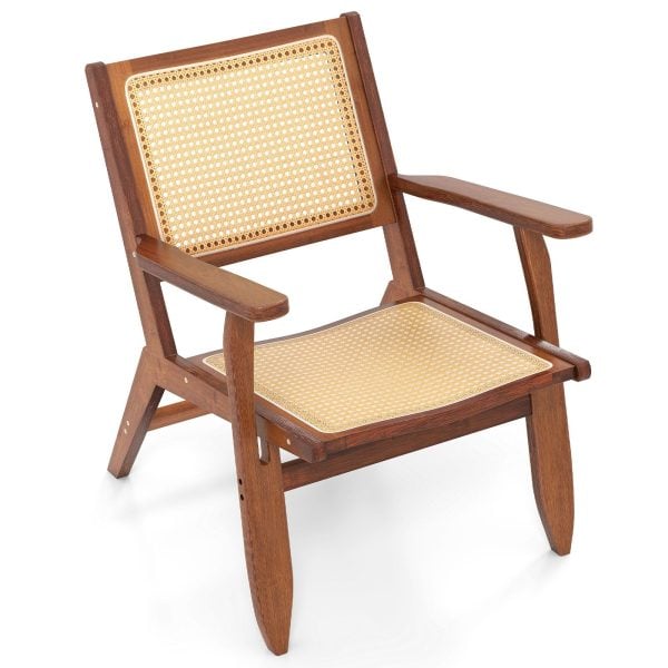Boho Rattan Accent Chair Mid Century Modern Lounge Armchair Walnut | Bed Sava