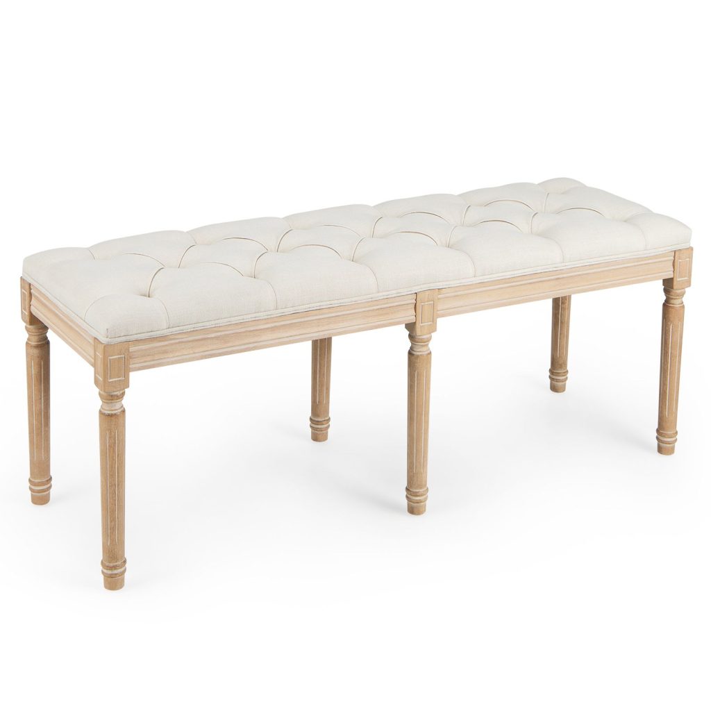 120CM Vintage Entryway Bench Upholstered Dining Bench-Beige