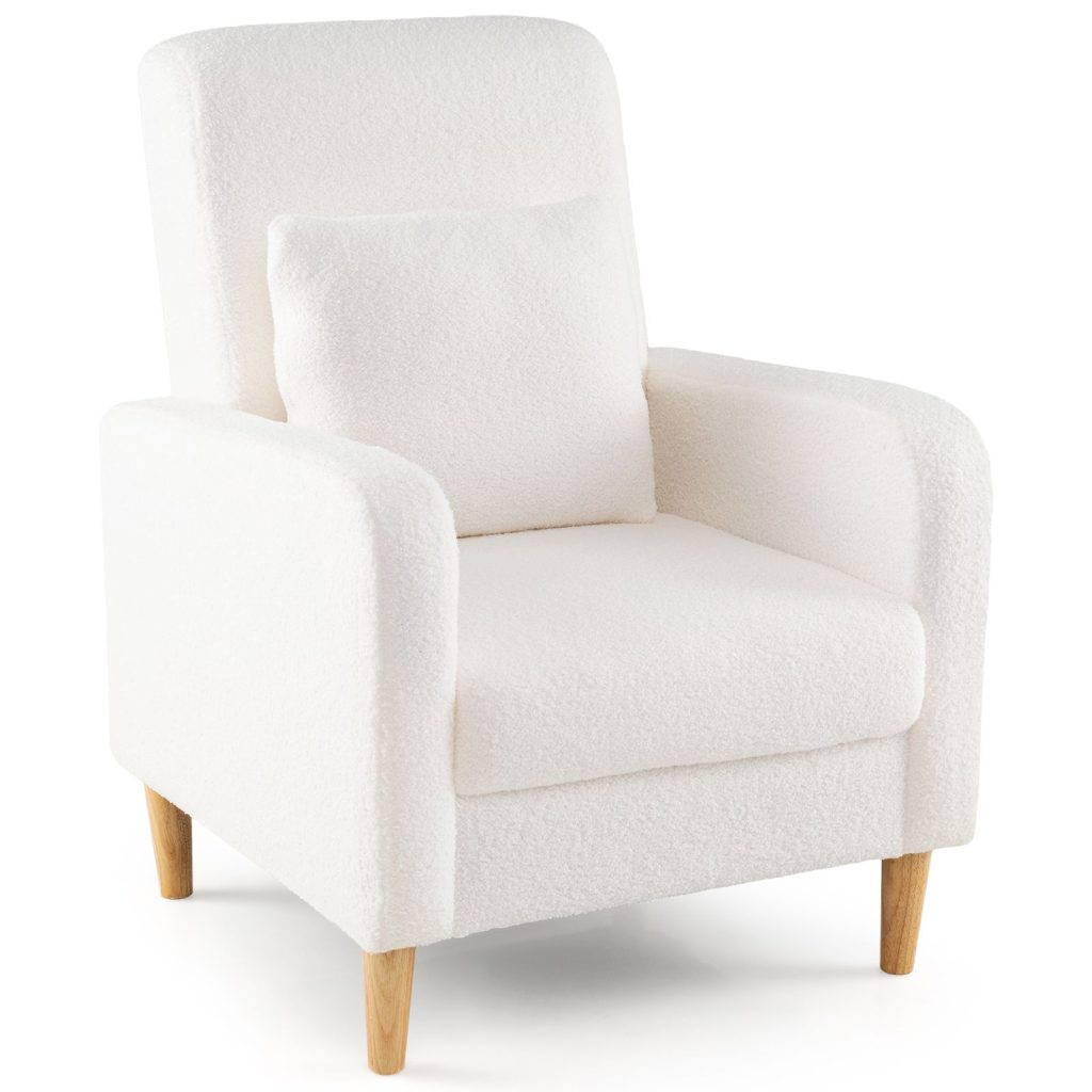 Accent Chair Modern Upholstered Sofa chair With Lumbar Pillow-White