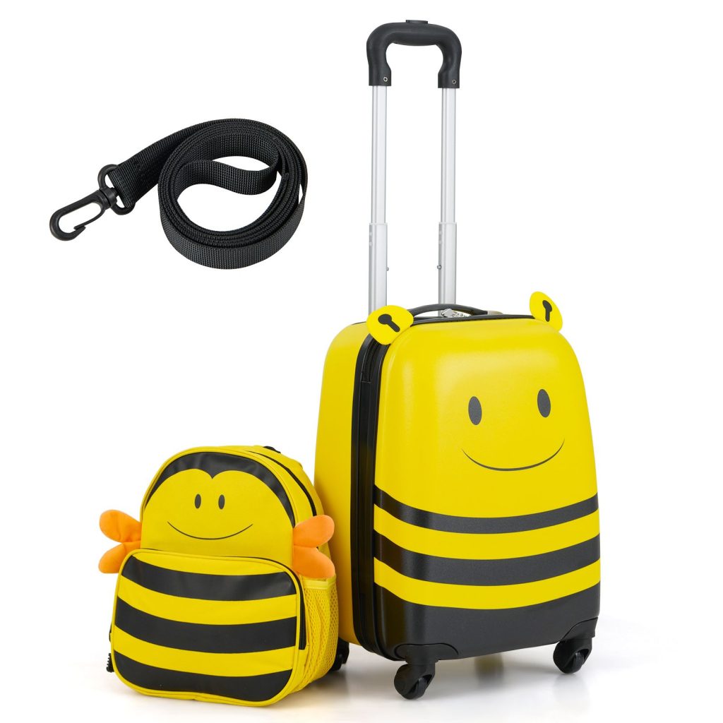 2-Piece Luggage Set Bee-themed Journey Suitcase Backpack Set Yellow