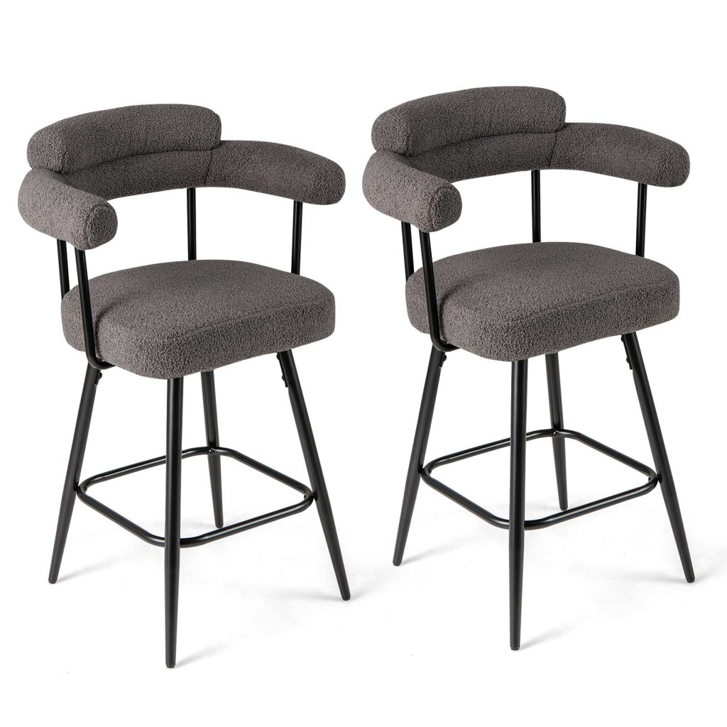 2 Pack Swivel Bar Stool Set 69cm Counter Height Chairs Upholstered | Bed Sava