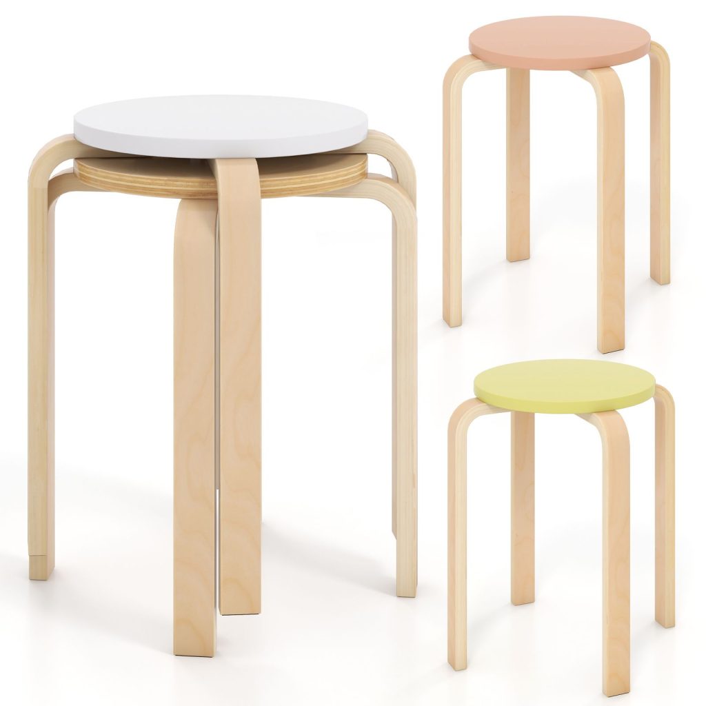 4 PCS Bentwood Stools Stackable Backless Dining Stools With Round Tops