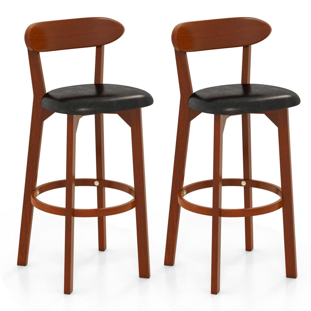 Bar Stool Set of 2 77cm Seat Height Barstools With Curved Backrest