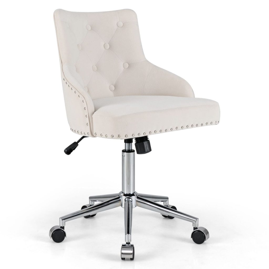 Upholstered Home Office Chair 360° Swivel Reception Chair w/ Wheels