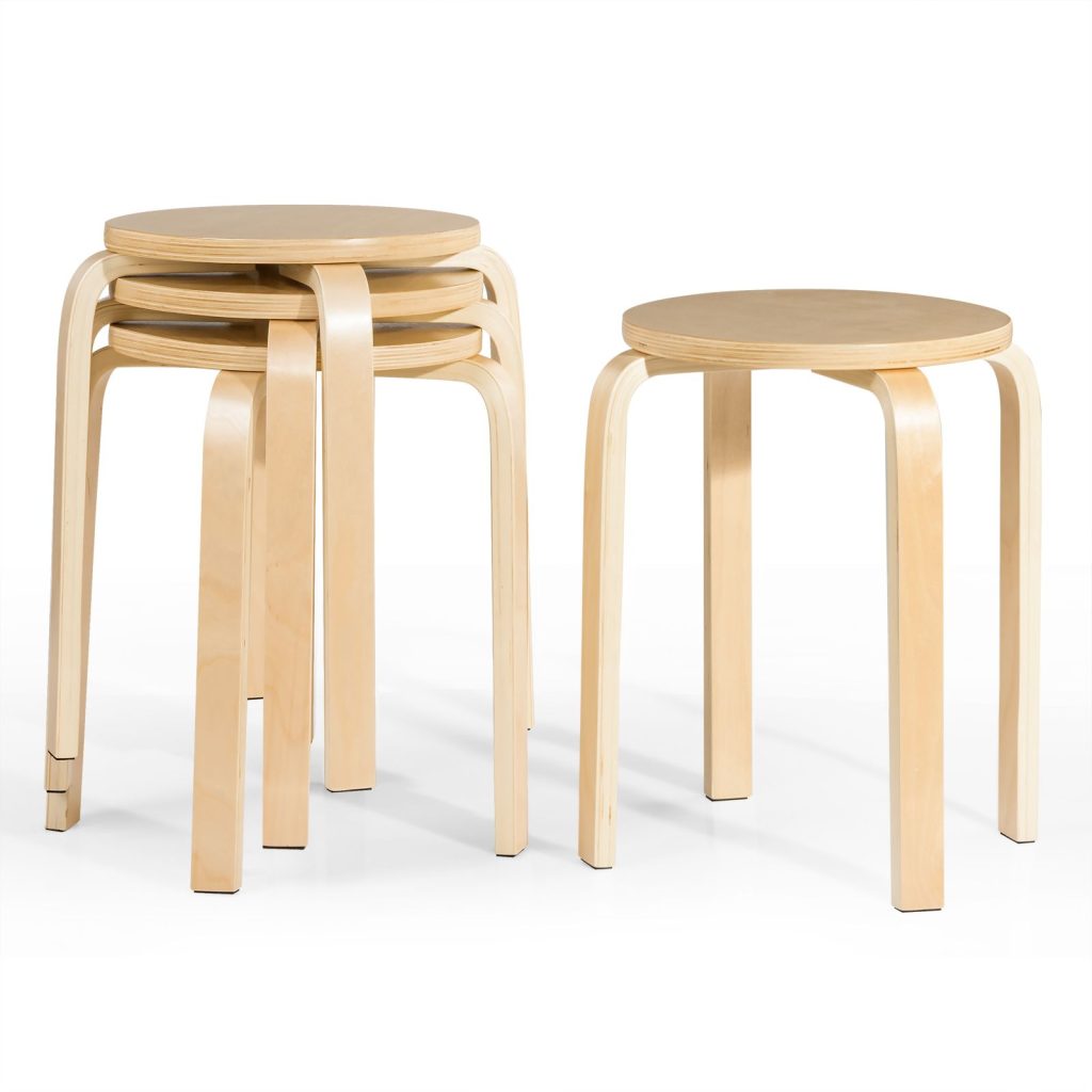 4 PCS Bentwood Round Chairs Stackable Wooden Barstools School Chairs