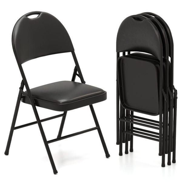4 Pack Folding Chairs Padded Party Chairs With Carry Handle Black | Bed Sava
