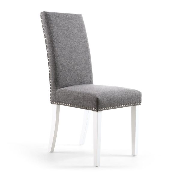 RivendelLis Stud Detail Linen Effect Steel Grey Chair White Legs | Bed Sava