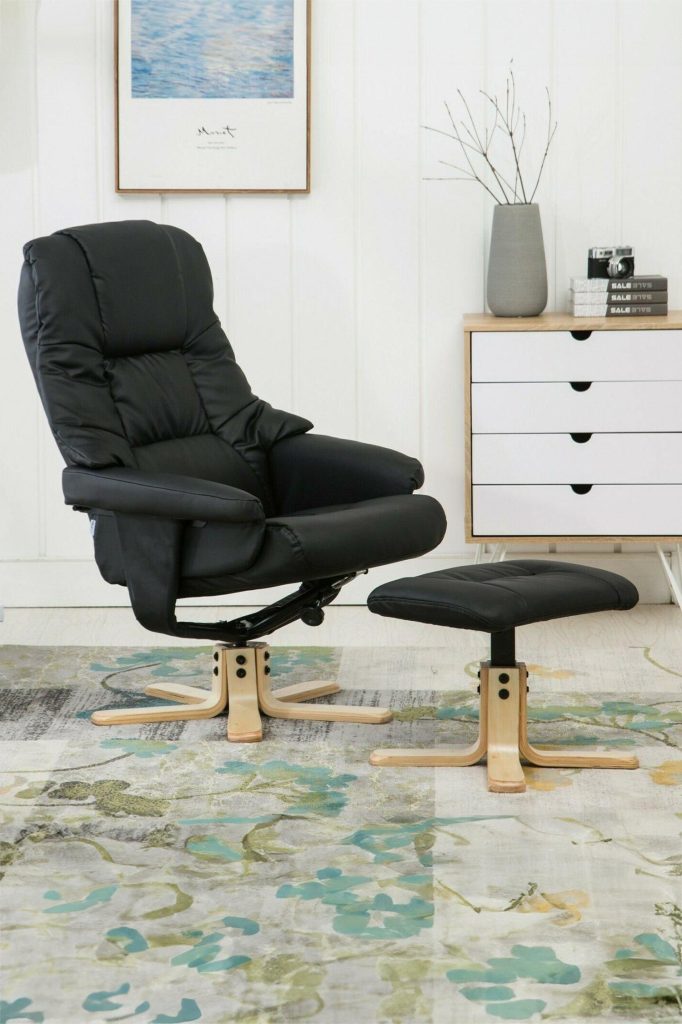 Sorento Bonded Leather Swivel Recliner Armchair Chair w Footstool