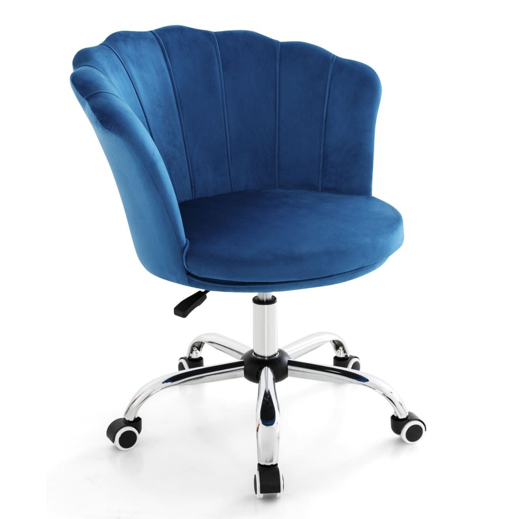 Adjustable Vanity Chair Upholstered Velvet Arm Chair With Wheels