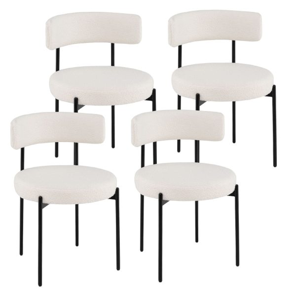 Boucle Dining Chair Set of 4 Round Sherpa Upholstered Kitchen Chairs | Bed Sava
