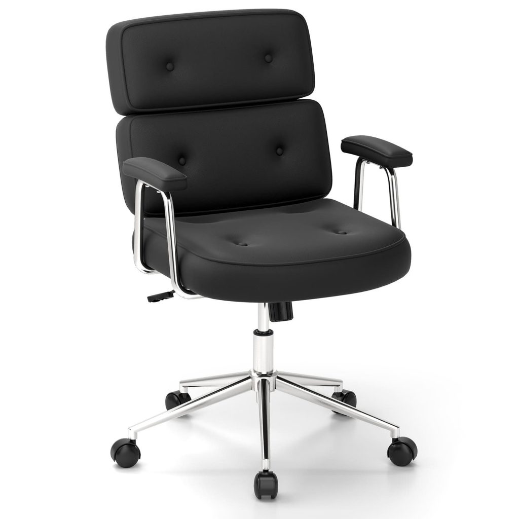 Office Chair PU Leather Upholstered Desk Chair Button Tufted Back