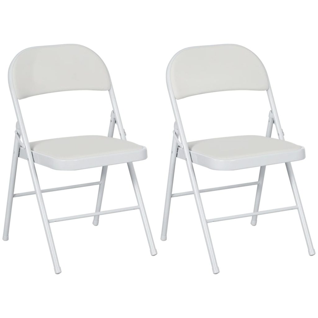 2 Pack Padded Folding Chairs with Metal Frame White