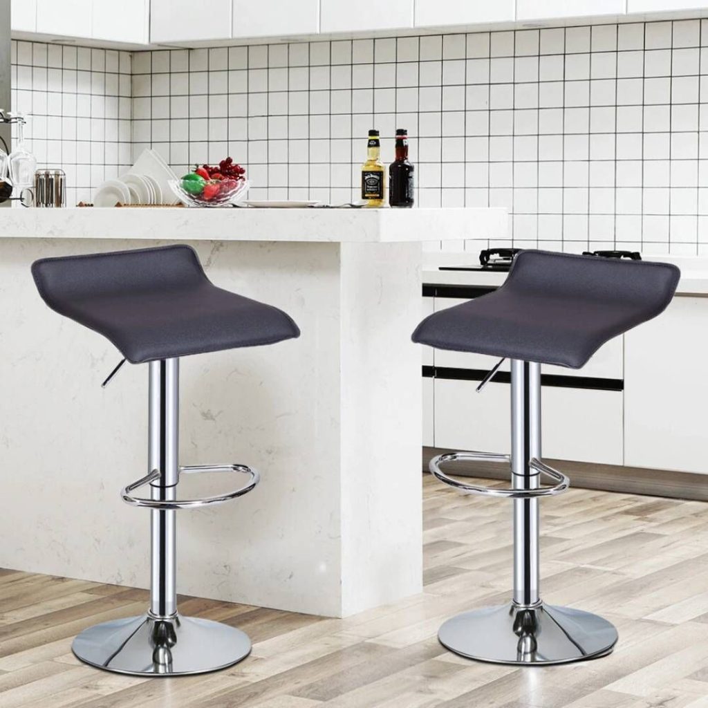 2 x Square Bar Stools PU Leather Swivel Stool
