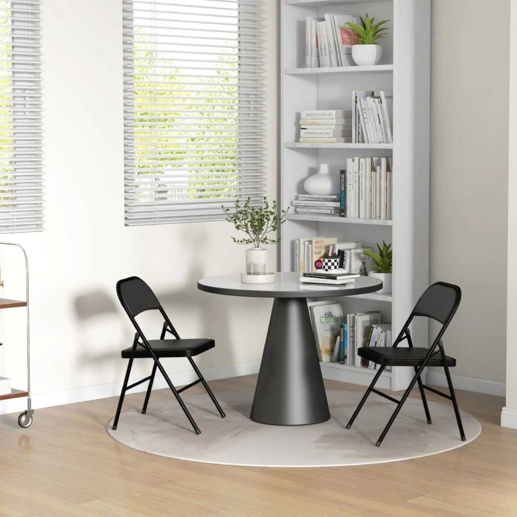 2 Pack Folding Chairs with Seat and Metal Frame Black