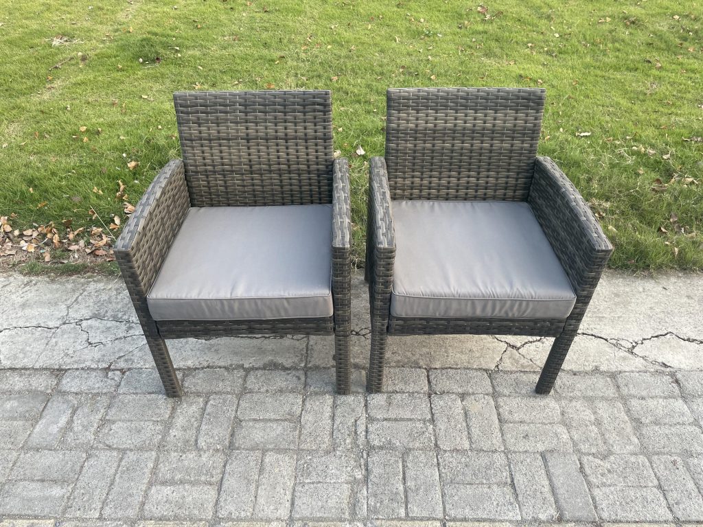 2 Pcs High Back Rattan Outdoor Garden Furniture Arm Chair with Thick Seat Cushion | Bed Sava
