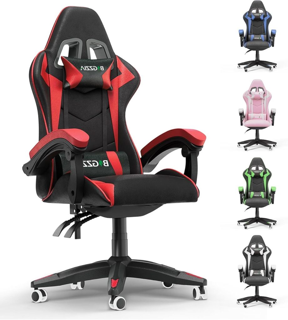 Gaming Chair Office Chair with Lumbar Support Flip Up Arms Headrest Swivel Rolling Adjustable PU Leather Racing Computer Chair