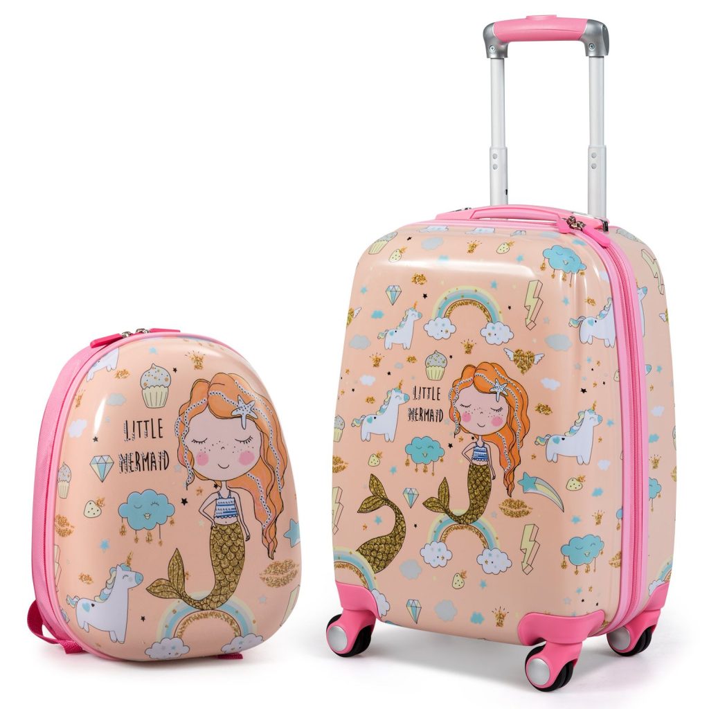 2 Pieces Kids Luggage Set 12” & 18” Children Carry-on Suitcase Set Hard Shell Travelling Case & Backpack