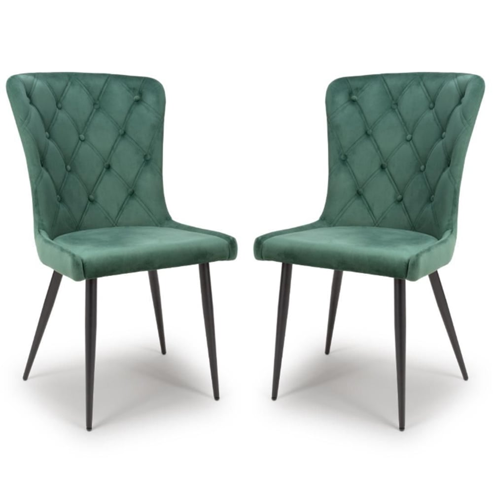 Merill Green Fabric Dining Chairs With Metal Legs In Pair
