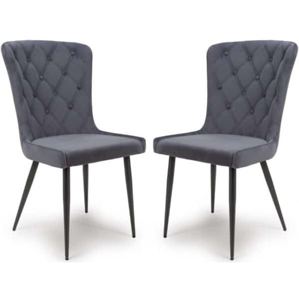 Merill Grey Fabric Dining Chairs With Metal Legs In Pair | Bed Sava