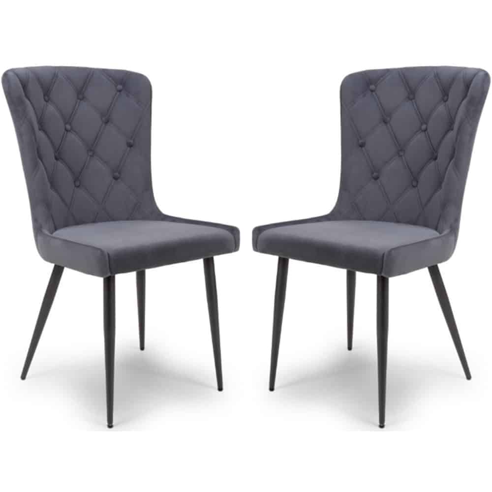 Merill Grey Fabric Dining Chairs With Metal Legs In Pair