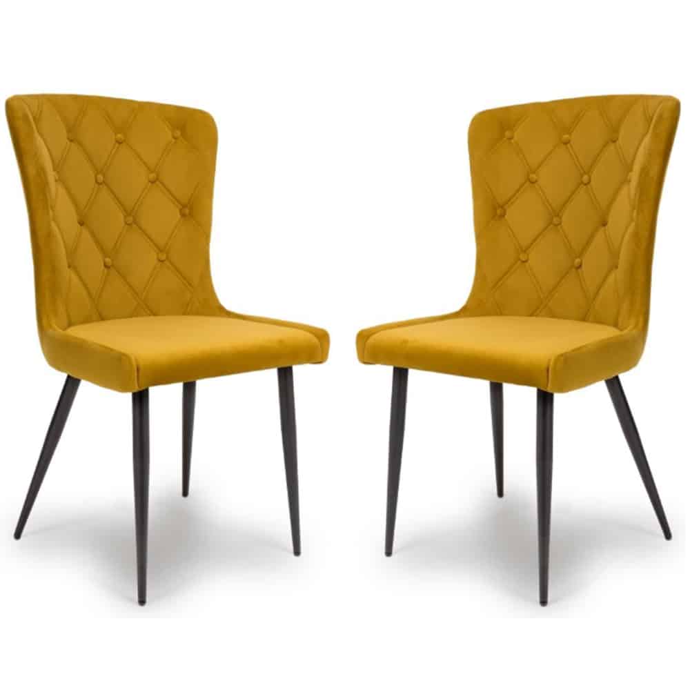 Merill Mustard Fabric Dining Chairs With Metal Legs In Pair