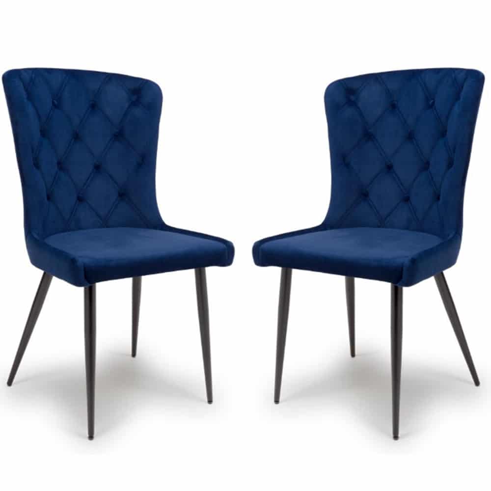 Merill Navy Fabric Dining Chairs With Metal Legs In Pair