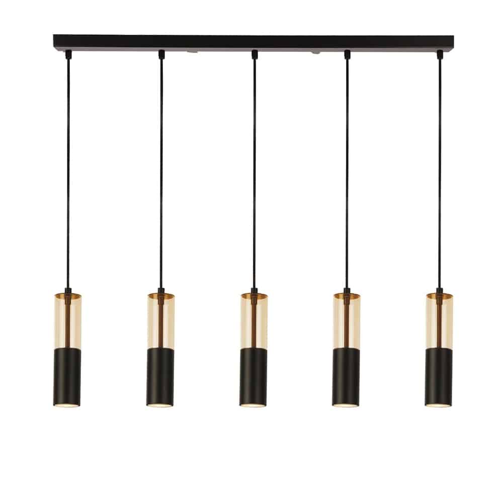Merrygold 5 Light Amber Acrylic Bar Pendant Light In Black