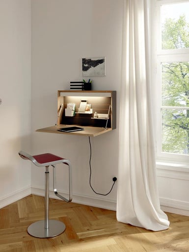 Müller FLATBOX Tech 2 Wall Desk – Folding Bureau with LED Power Socket & Dual USB white