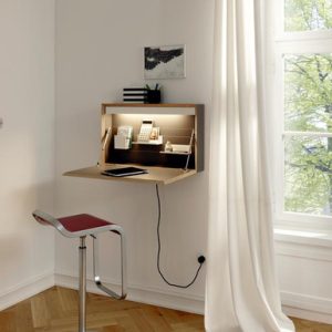 Müller FLATBOX Tech 2 Wall Desk  Folding Bureau with LED Power Socket  Dual USB anthracite | Bed Sava
