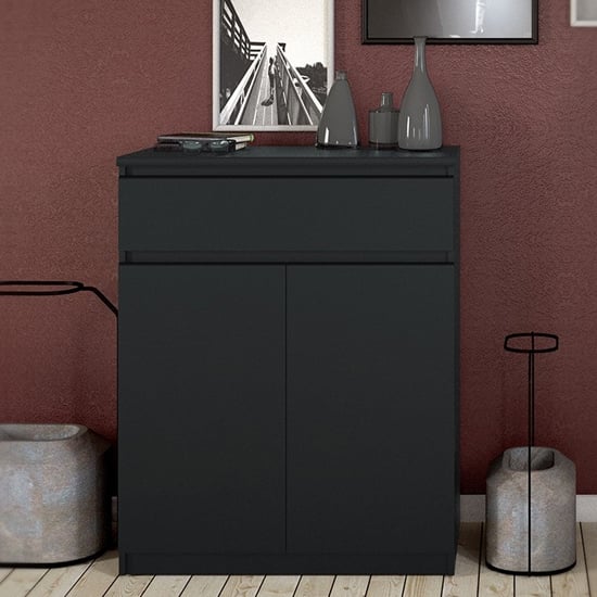Nakou Wooden Sideboard With 1 Drawer 2 Doors In Matt Black