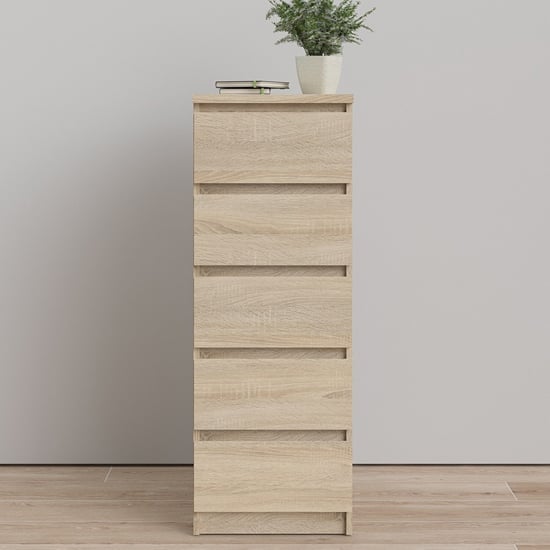 Nakou Narrow Wooden Chest Of 5 Drawers In Oak