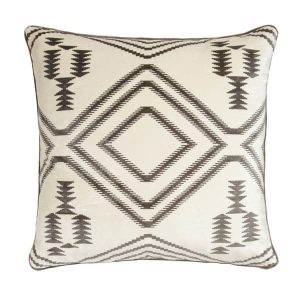 Navaho Grey Sustainable Feather Cushion 55cm x 55cm  Andrew Martin Velvet Geometric  Kilim | Bed Sava